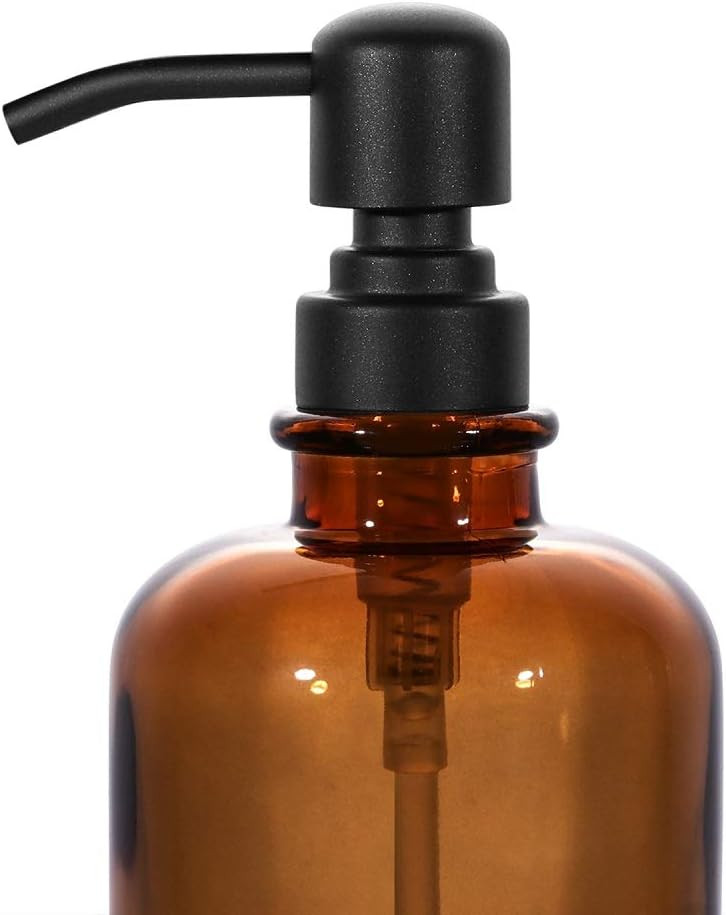 2 PCS Thick Amber Glass Jar Soap Dispenser with Matte Black Stainless Steel Pump, 12ounce Boston ... | Amazon (US)