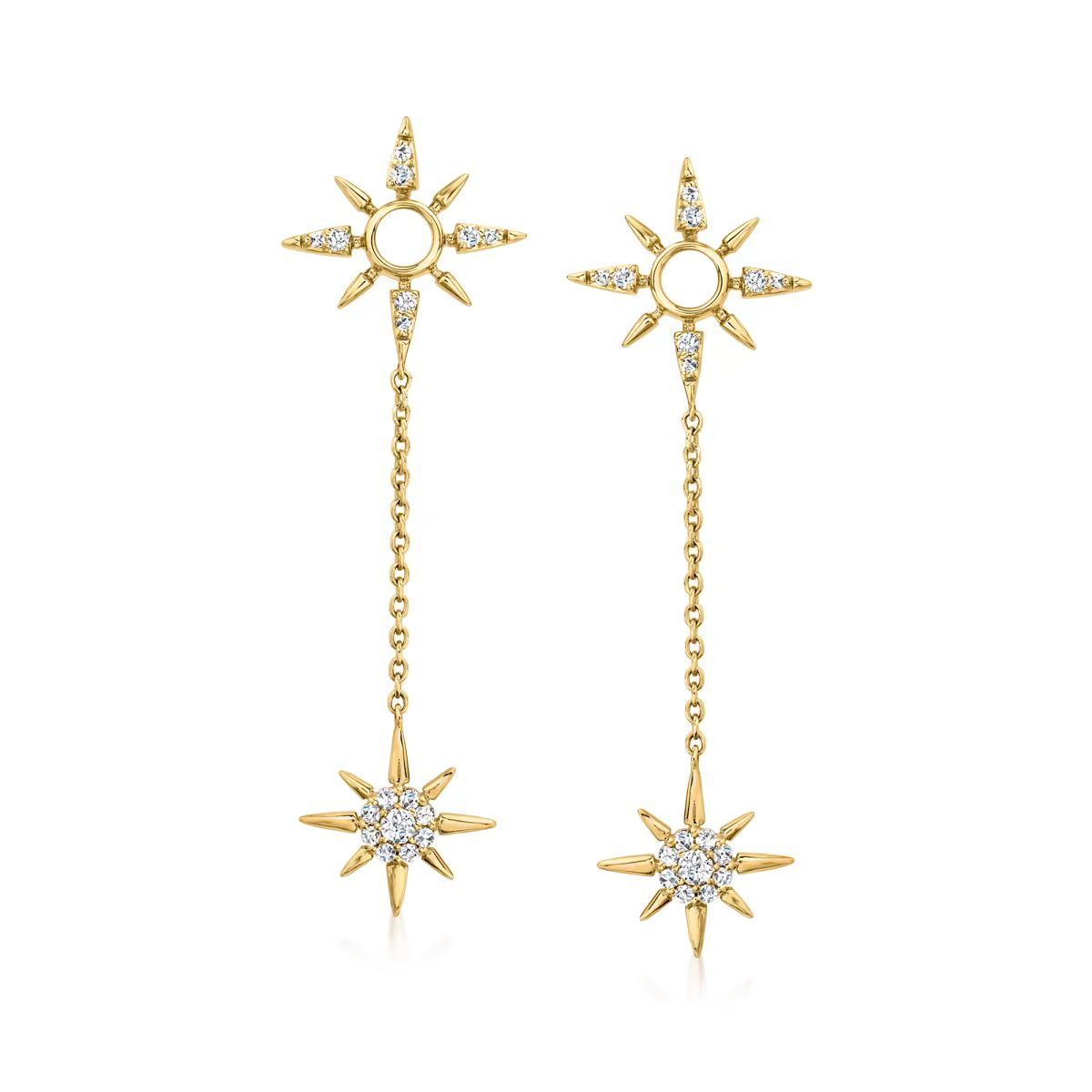 .25 ct. t.w. Diamond Star Drop Earrings in 14kt Yellow Gold | Ross-Simons
