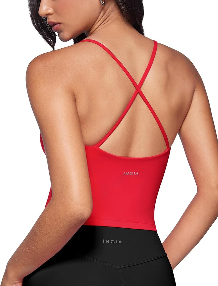 Womens Low Scoop Neck Tank Tops Built in Bra U Back Workout Tanks Spaghetti Criss Cross Strap Sle... | Amazon (US)