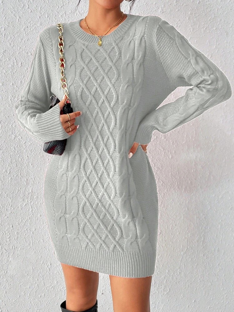 SHEIN Relaxiva Solid Color Textured Bodycon Sweater Dress, Casual Style Autumn/Winter | SHEIN