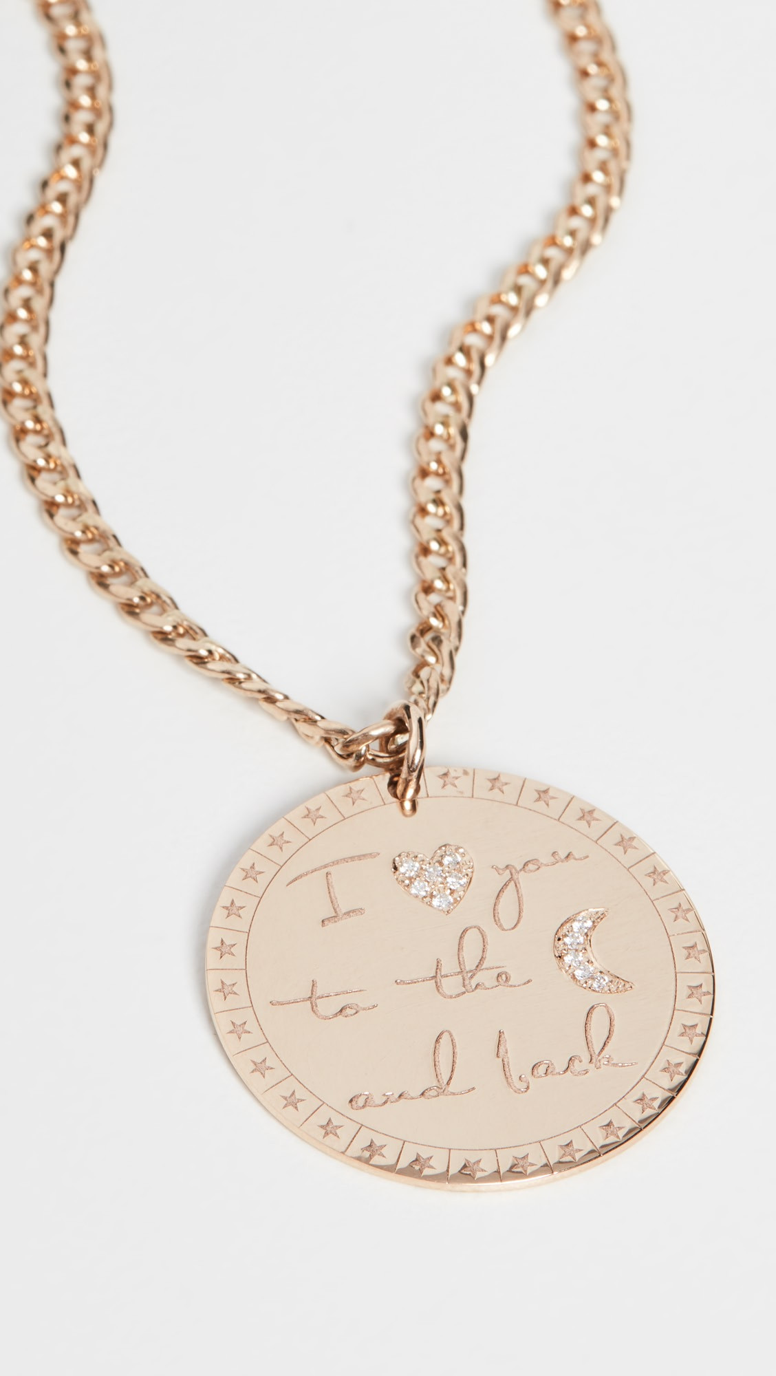 14k Gold Large "I Love You to the Moon & Back" Mantra on Small Curb Chain Diamond Necklace | Shopbop