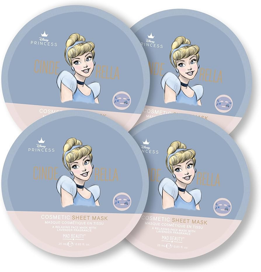 MAD Beauty Disney Pure Princess Cinderella Face Mask Set (Set of 4), Infused with Lavender to Coo... | Amazon (US)