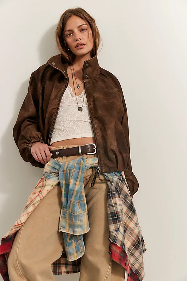 We The Free Chelsea Vegan Suede Funnel-Neck Jacket at Free People in Brown, Size: Large | Free People (UK)