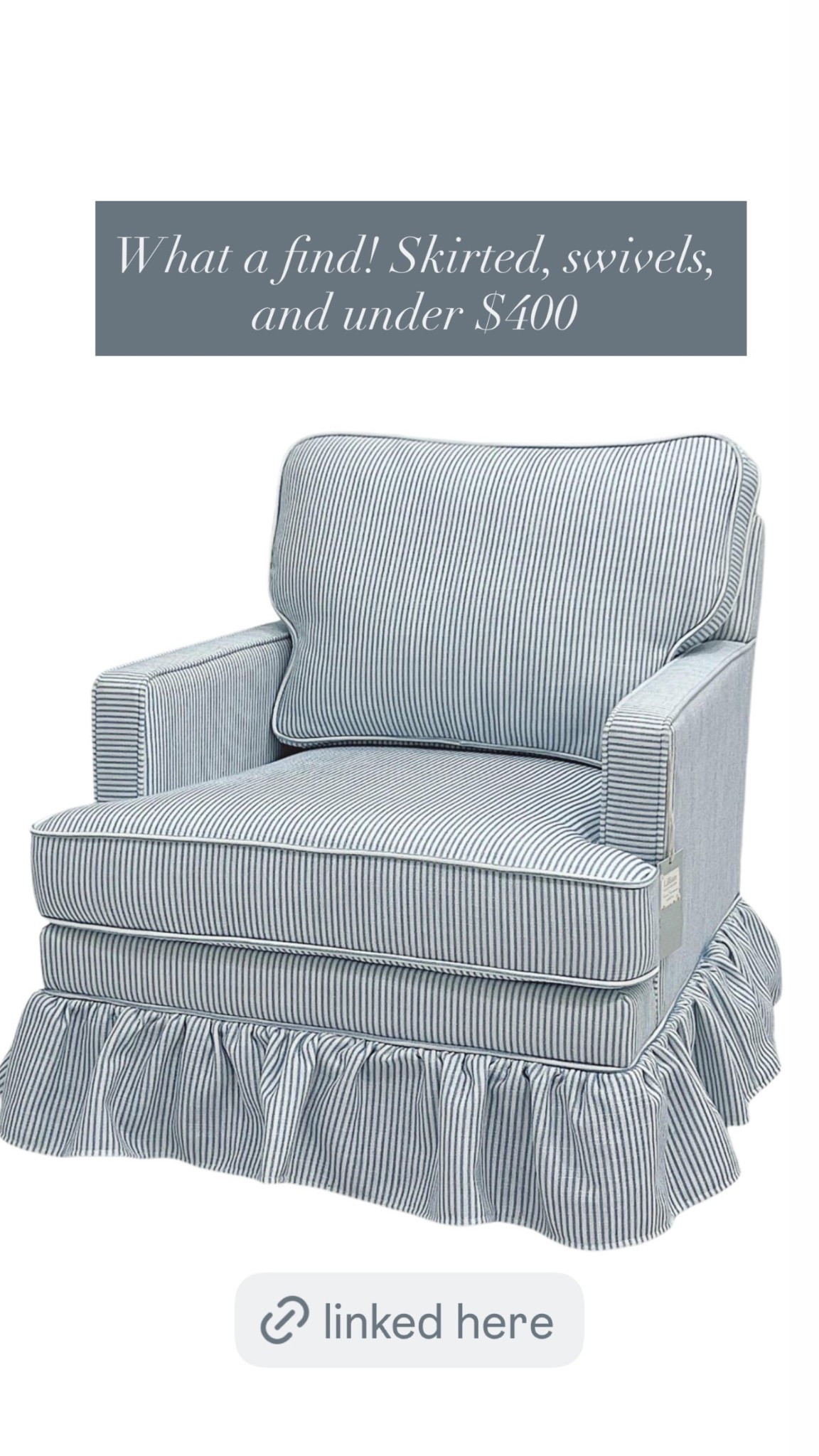 What a find! Skirted, swivels, and under $400