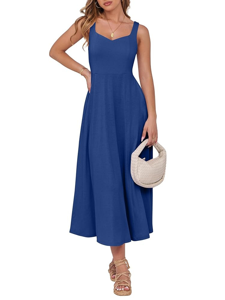 ANRABESS Women Summer Casual Dress Sleeveless Smocked Back Tank Midi Dresses 2025 Beach Vacation ... | Amazon (US)