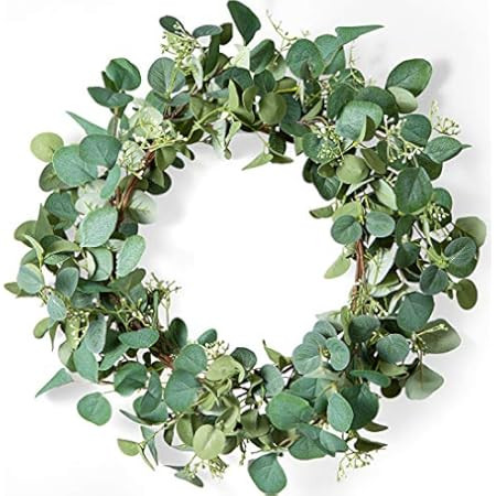 HomeKaren Eucalyptus Wreaths for Front Door 22", Handmade Green Leaves Wreath for Summer, Spring ... | Amazon (US)