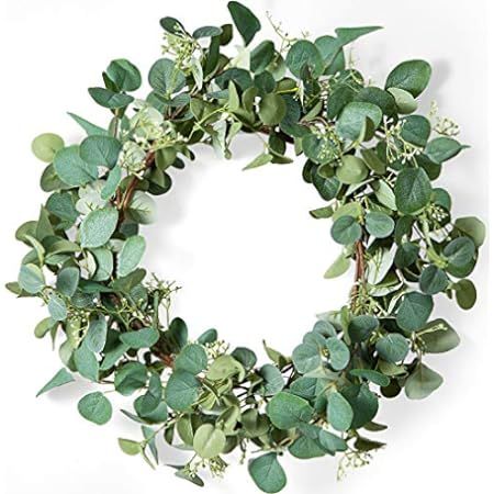 HomeKaren Eucalyptus Wreaths for Front Door 22", Handmade Green Leaves Wreath for Summer, Spring ... | Amazon (US)