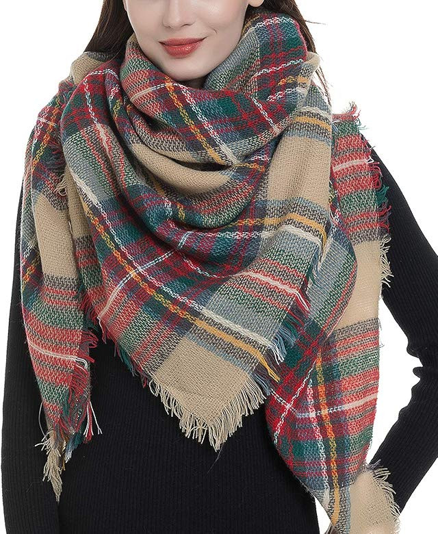 Plaid Blanket Scarf Women Big Square Long Scarves Warm Tartan Checked Shaw | Amazon (US)