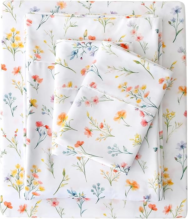 Viviland Floral Queen Sheet Set - 4 Piece Vintage Botanical Flower and Leaves Patterned Bed Sheet... | Amazon (US)