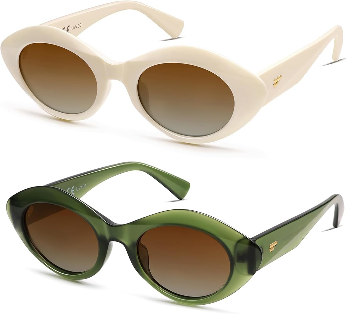 VANLINKER Polarized Trendy Thick Oval Round Sunglasses for Women Retro Shades VL9825 | Amazon (US)