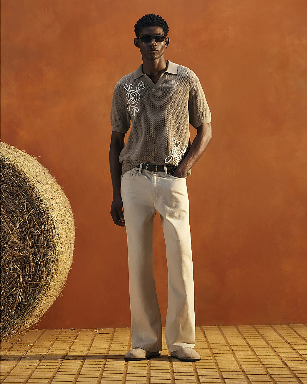 Beige Cornelli Knitted Open Collar Shirt | River Island UK & IE