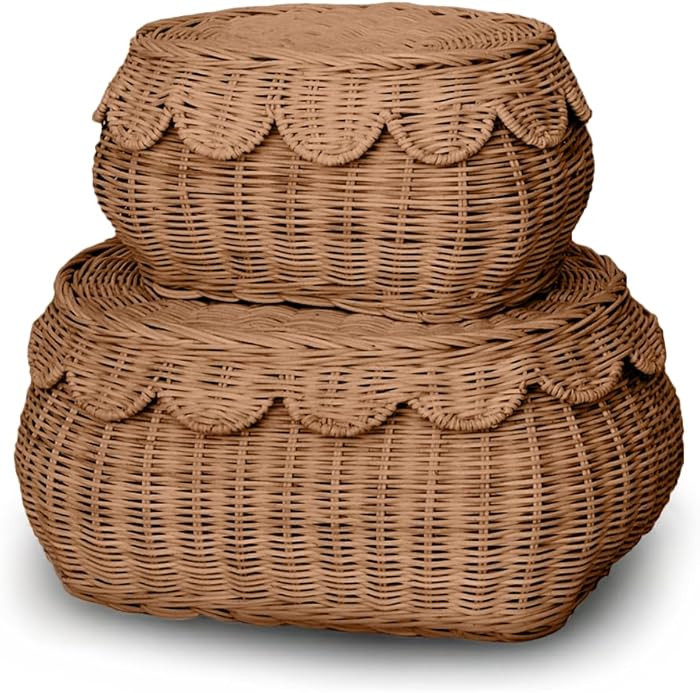BEBE BASK The Original Scalloped Basket Set Of 2 - Small Scallop Basket - 15 x 10 x 6 In - Hand-W... | Amazon (US)