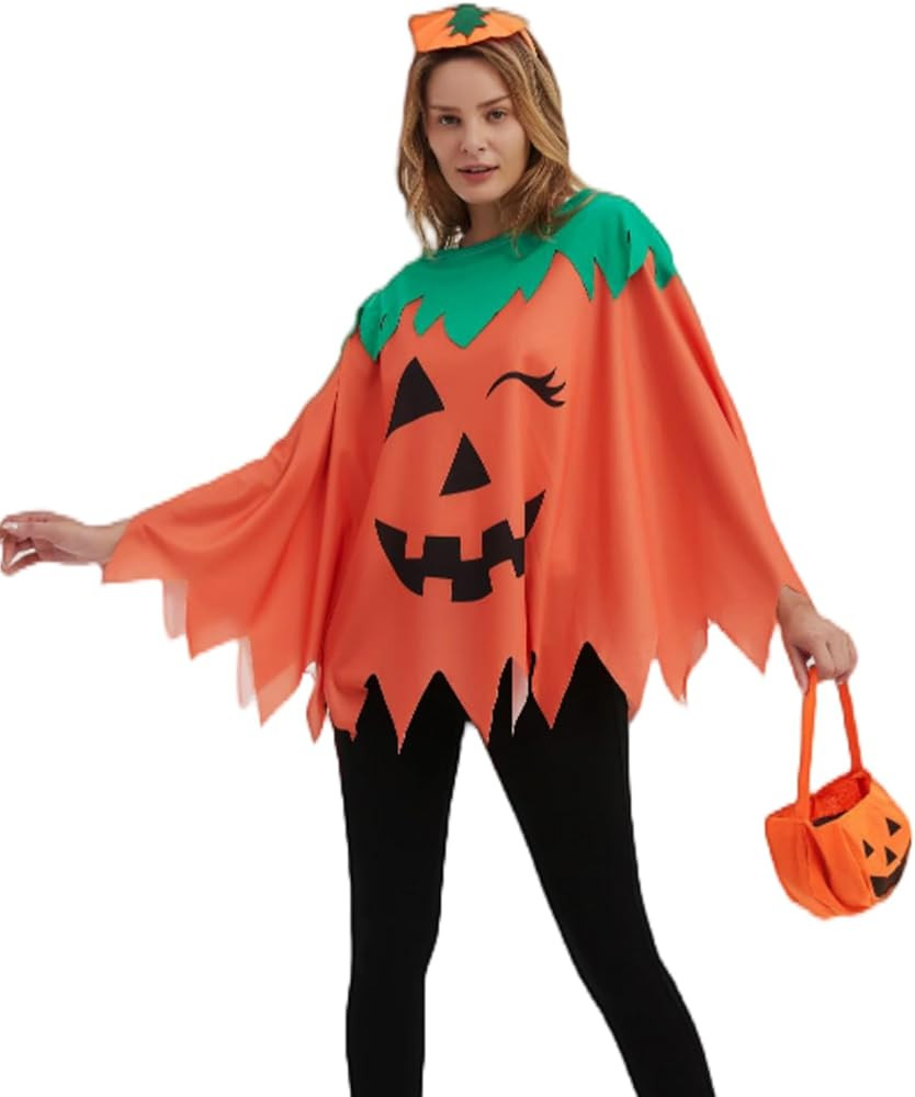 Easy Halloween Costumes Woman 2025 - Plus Size Pumpkin Ghost Evil Skeleton Spider Web Poncho with... | Amazon (US)