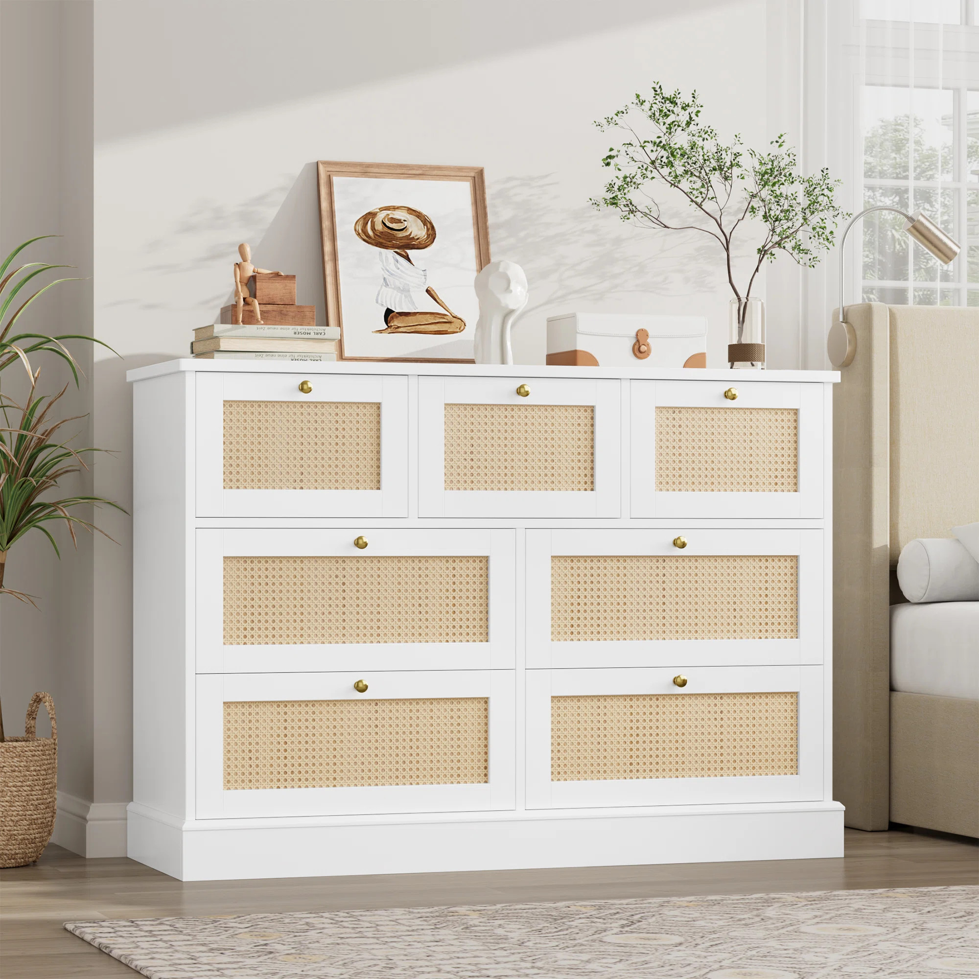 Joellen 44.5″ W 7-Drawer Rattan Wood Storage Chest – Modern & Mid-Century Style | Wayfair North America
