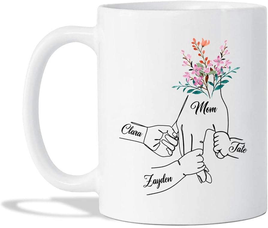 Custom Mom And 3 Childs Hands Tea Cups, Customized Mom Coffee Mugs, Mother Gifts, Personalized Mo... | Amazon (US)