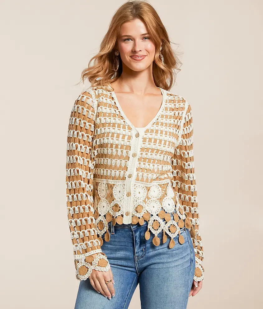 Mixed Stitch Crochet Cardigan | Buckle
