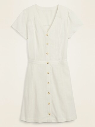 Fit & Flare Button-Front Linen-Blend Mini Dress for Women | Old Navy (US)