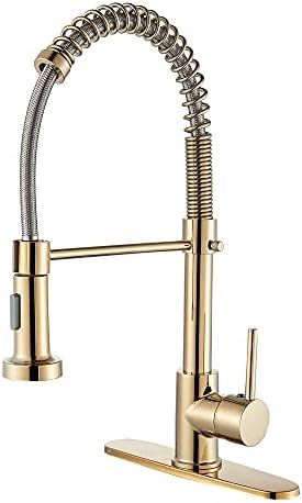 Votamuta Single Lever 17-Inch Commercial Spring Kitchen Faucet Polished Gold with Dual Function P... | Amazon (US)