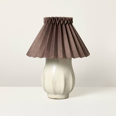 Ceramic with Brown Knife Pleat Shade Accent Table Lamp Sour Cream - Hearth & Hand™ with Magnolia | Target