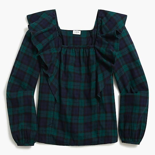 Flannel squareneck ruffle top | J.Crew Factory