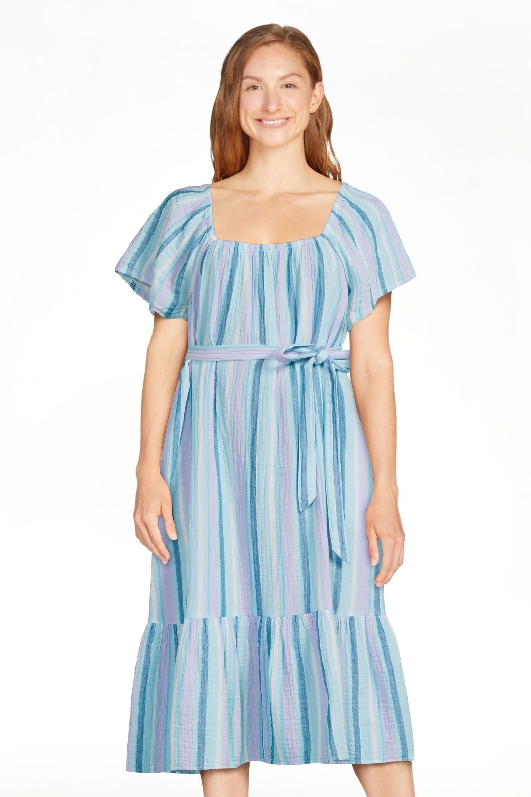 Time and Tru Women's Flutter Sleeve Textured Dress | Walmart (US)