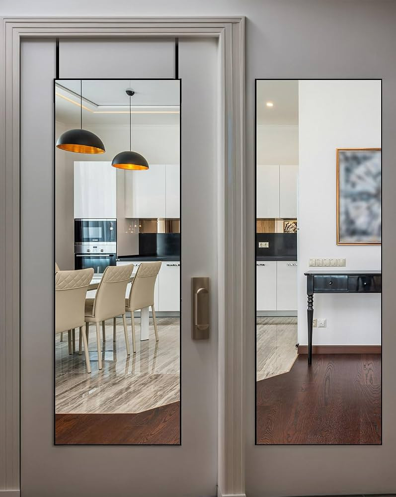 48"x14" Over The Door Full Length Mirror - Wall Mounted or Hanging with 2 Metal Hooks, Space-Savi... | Amazon (US)