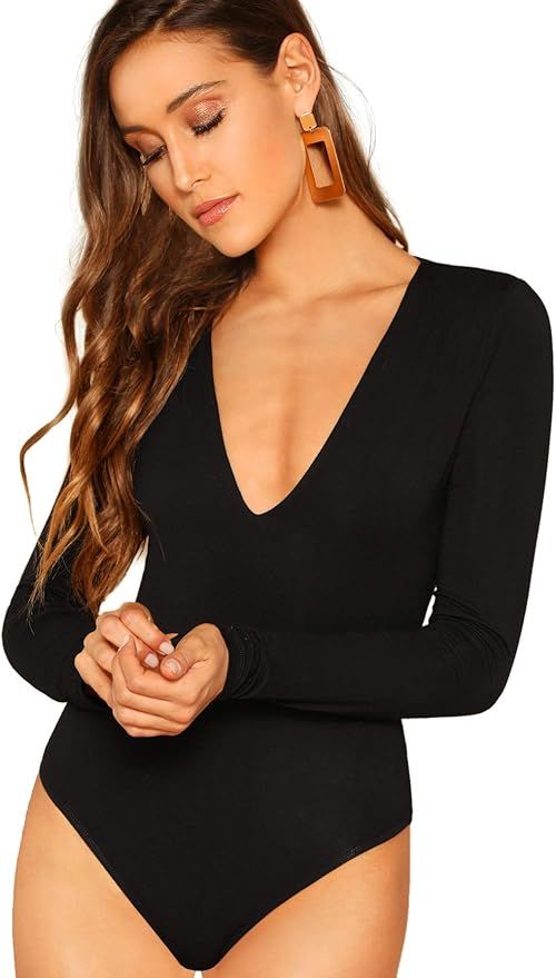 Verdusa Women's V Neck Long Sleeve Bodysuit | Amazon (US)
