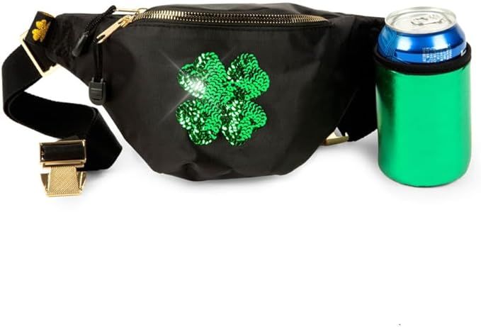 Tipsy Elves St Patrick’s Day Sequin Clover Fanny Pack w/Drink Holder - Stylish Black Shamrock B... | Amazon (US)