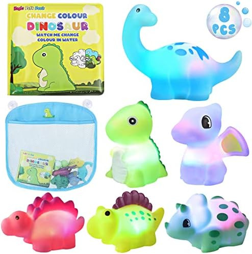 Light Up Bath Toys for Toddlers Kids Baby Boys, No Hole Dinosaur Bath Toys with Bath Book & Organize | Amazon (US)
