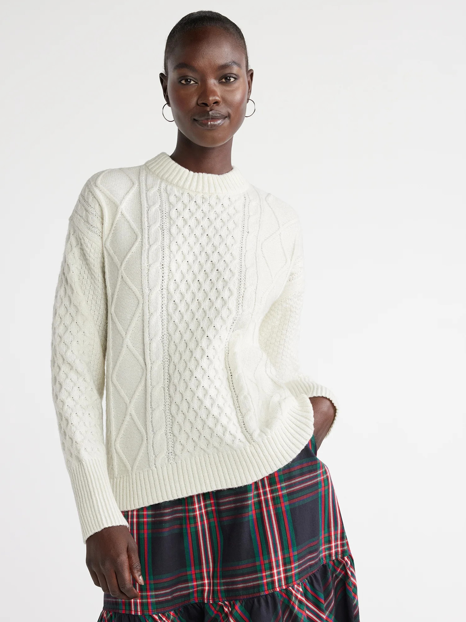 Free Assembly Women’s Mixed Cable Knit Sweater, Midweight, Sizes XS-XXXL - Walmart.com | Walmart (US)