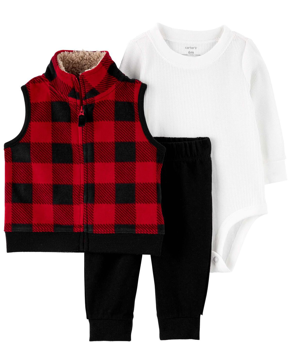 Red Baby 3-Piece Buffalo Check Little Vest Set | carters.com | Carter's
