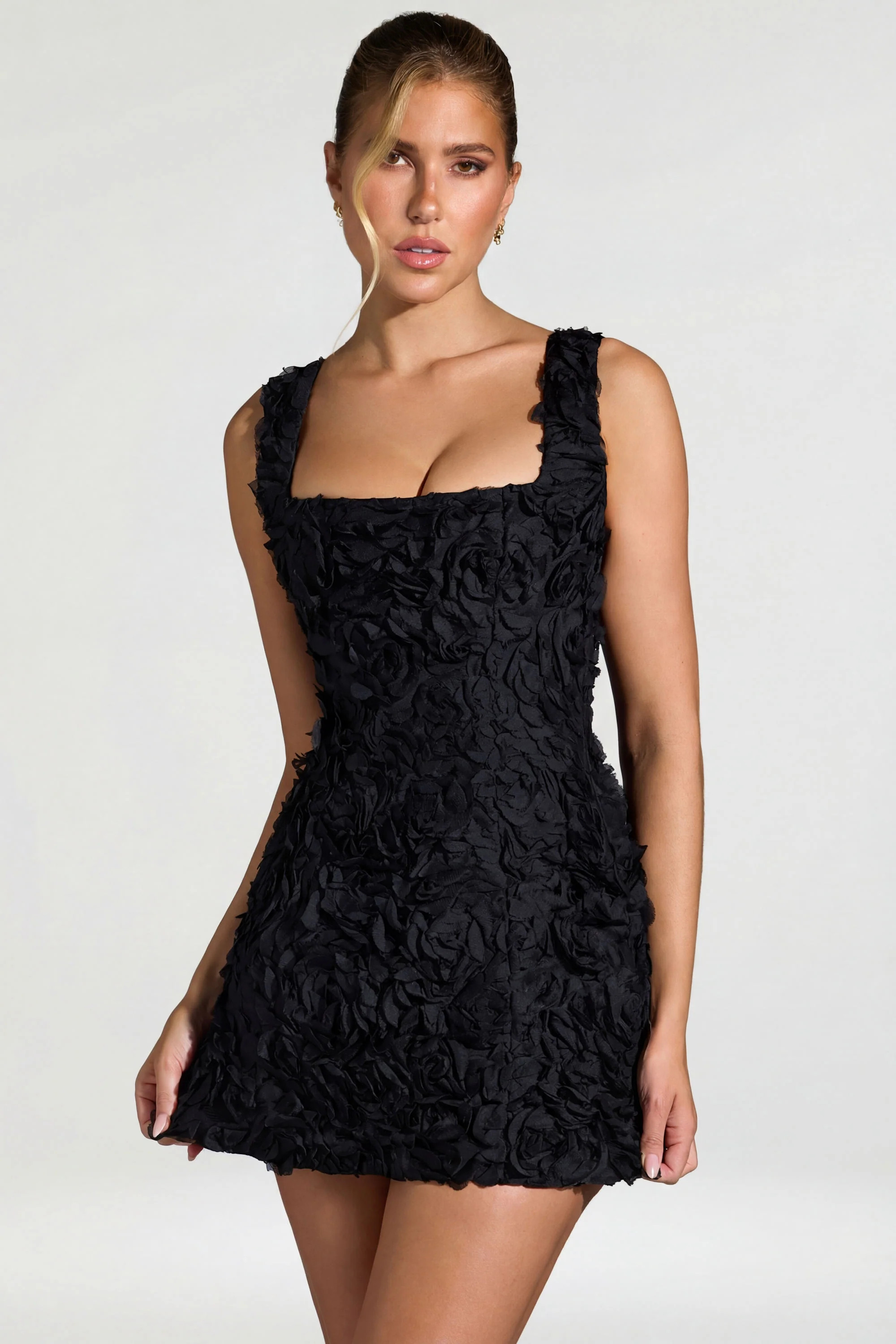 Floral-Appliqué Corset Mini Dress in Black | Oh Polly