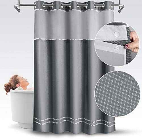 ANYEV Shower Curtain Gauze Polyester Fabric Waterproof Bathroom Curtain Hookless Thick (Grey) | Amazon (US)
