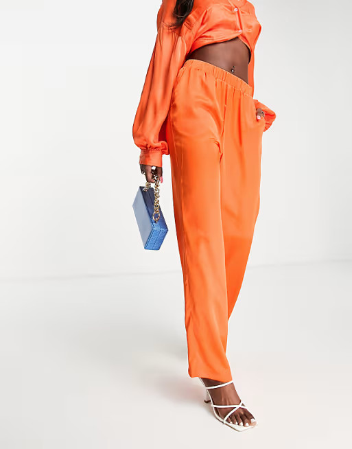 Vero Moda satin wide leg trouser co-ord in bright orange | ASOS (Global)