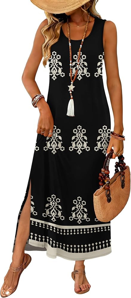 WIHOLL Maxi Dress Summer Dresses 2026 Beach Vacation Clothes Sleeveless Sundresses with Pockets B... | Amazon (US)