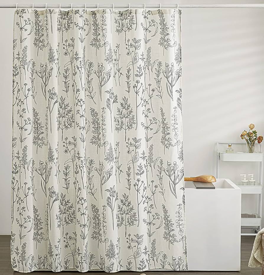 Estmy Extra Long Vintage Botanical Linen Bathroom Shower Curtain 84'' Long, Black and Ivory Textu... | Amazon (US)
