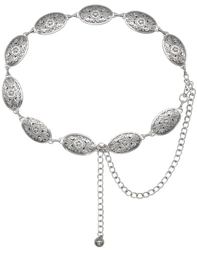 TOPACC Small Concho Belt for Women Western Silver Metal Cowgirl Chain Belt for Dresses Jeans Country Concert Outfit | Amazon (US)