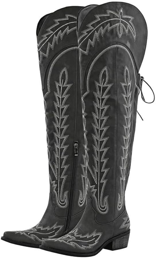 sexytag Cowgirl Boots Thigh High Wide Calf Embroidered Western Cowboy Boots | Amazon (US)