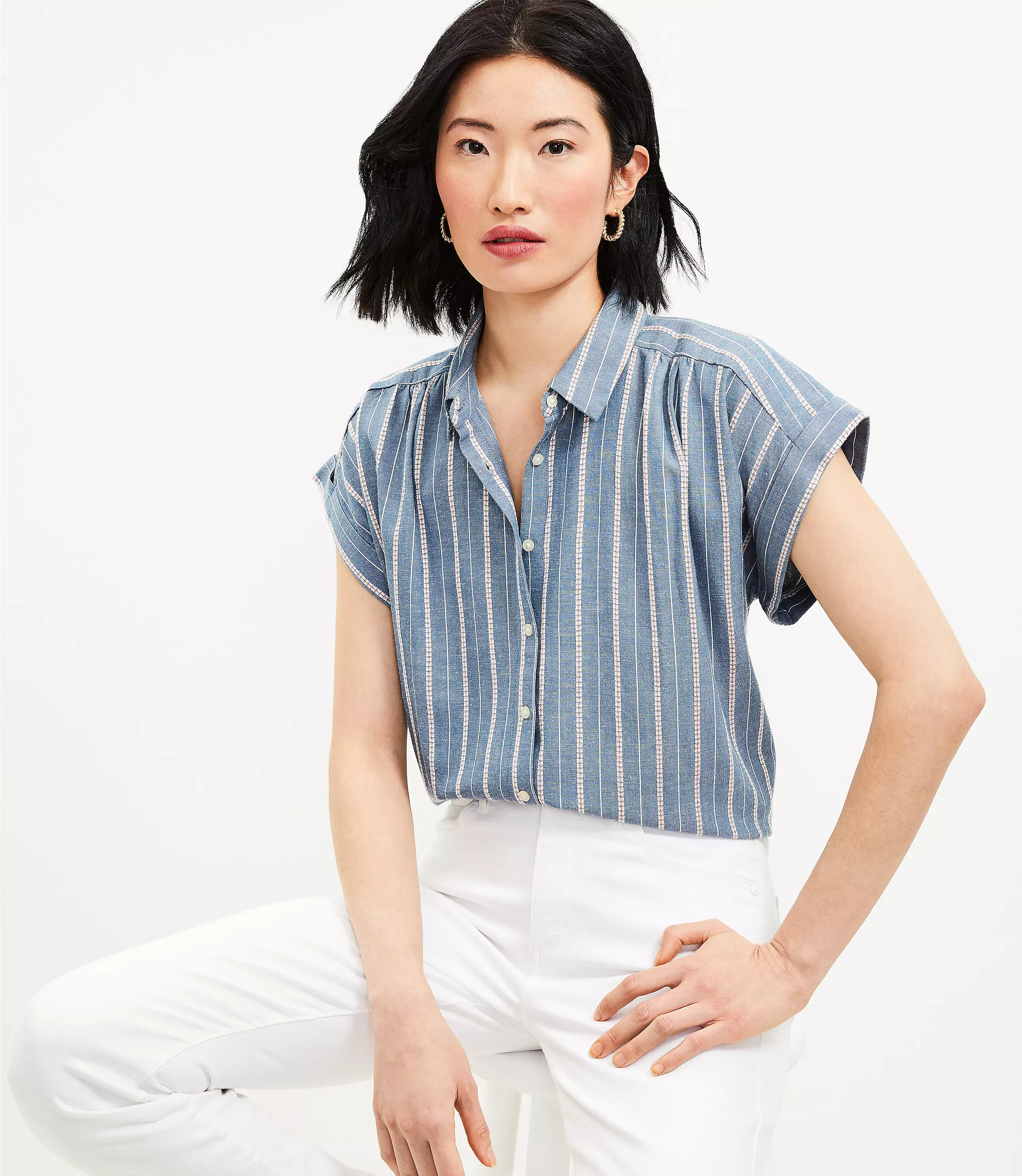 Dobby Stripe Dolman Everyday Shirt | LOFT