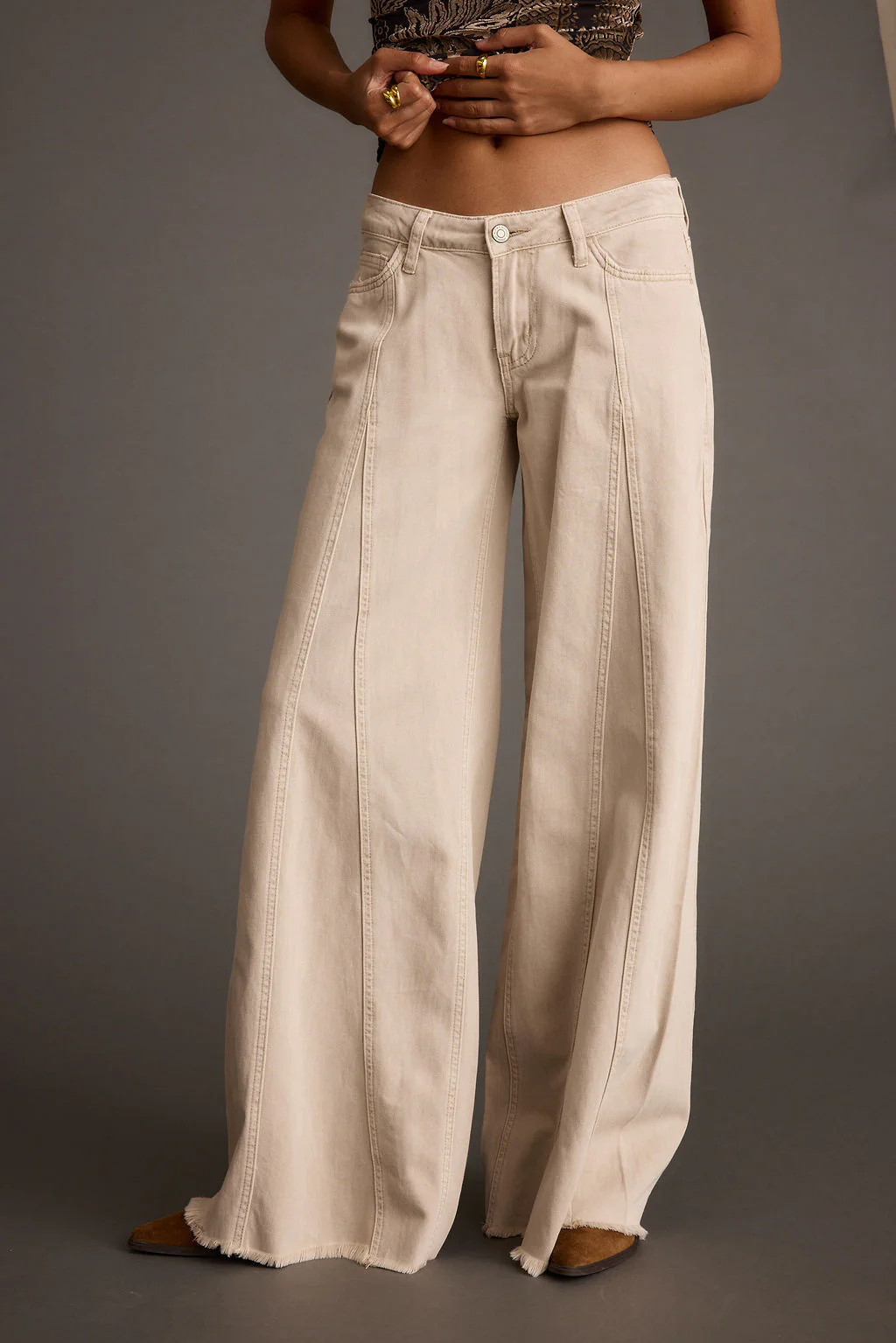 Sierra Beige Low Rise Wide Leg Jean | 12th Tribe
