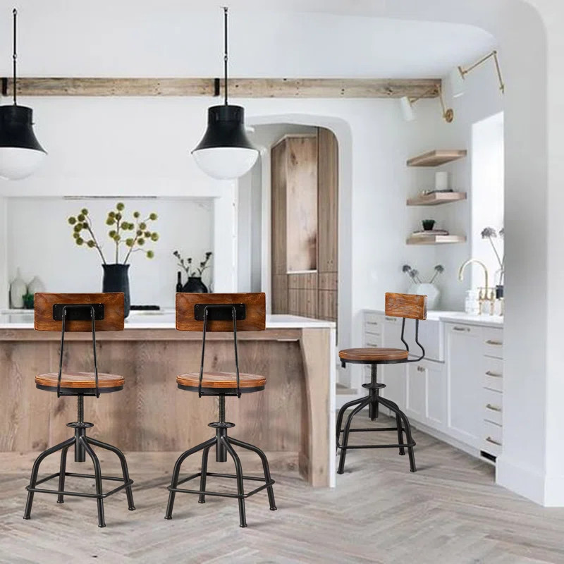 17 Stories American Antique Industrial Design Black Metal Bar Stool Adjustable Swivel Counter Sto... | Wayfair Professional