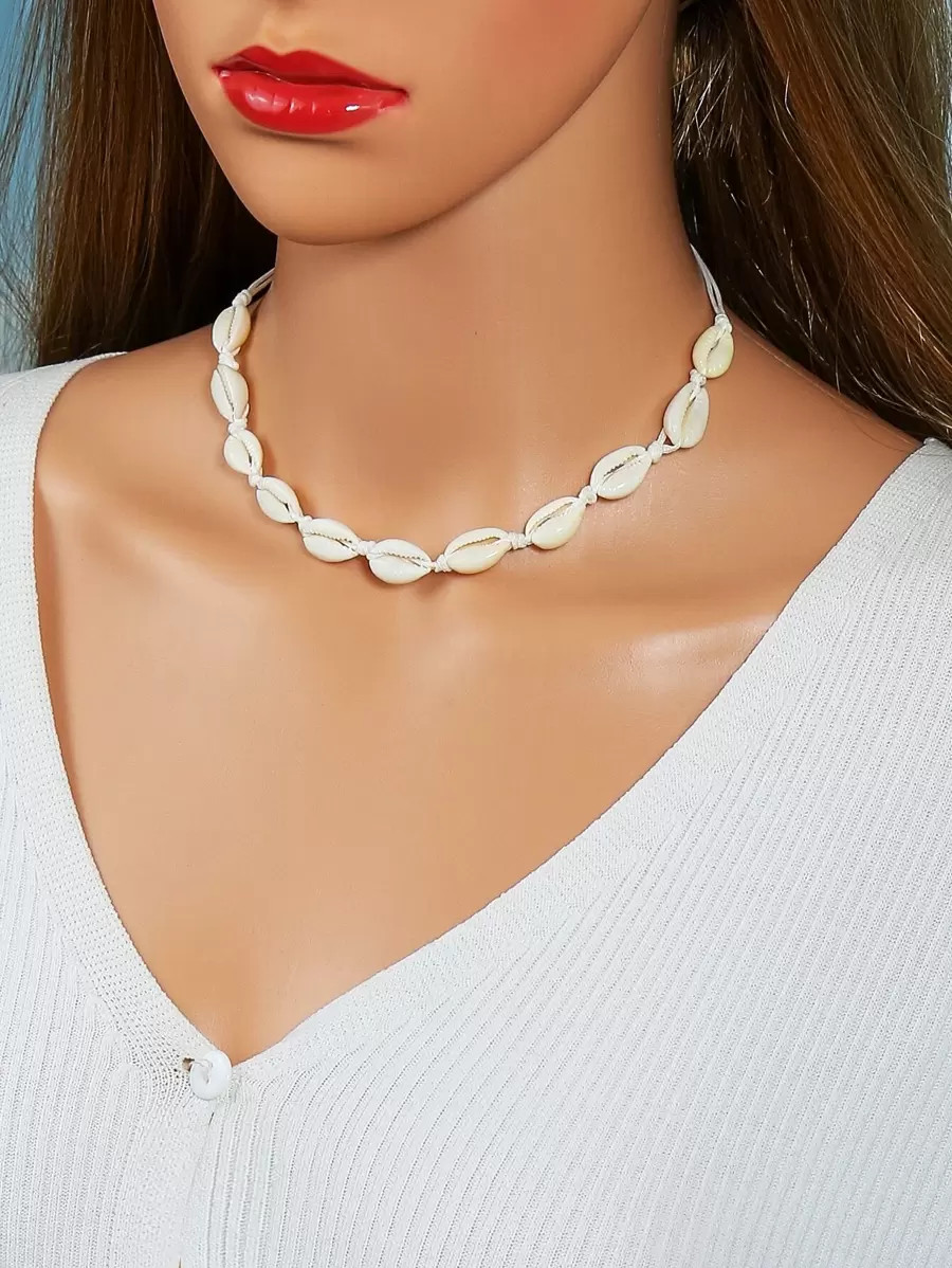 TopHanqi 1pc Summer Beach Resort Style Shell Women's Short Necklace | SHEIN