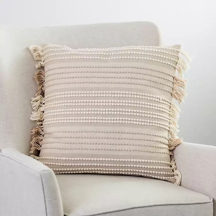 Ada Ivory Fringe Cotton Throw Pillow | Kirkland's Home