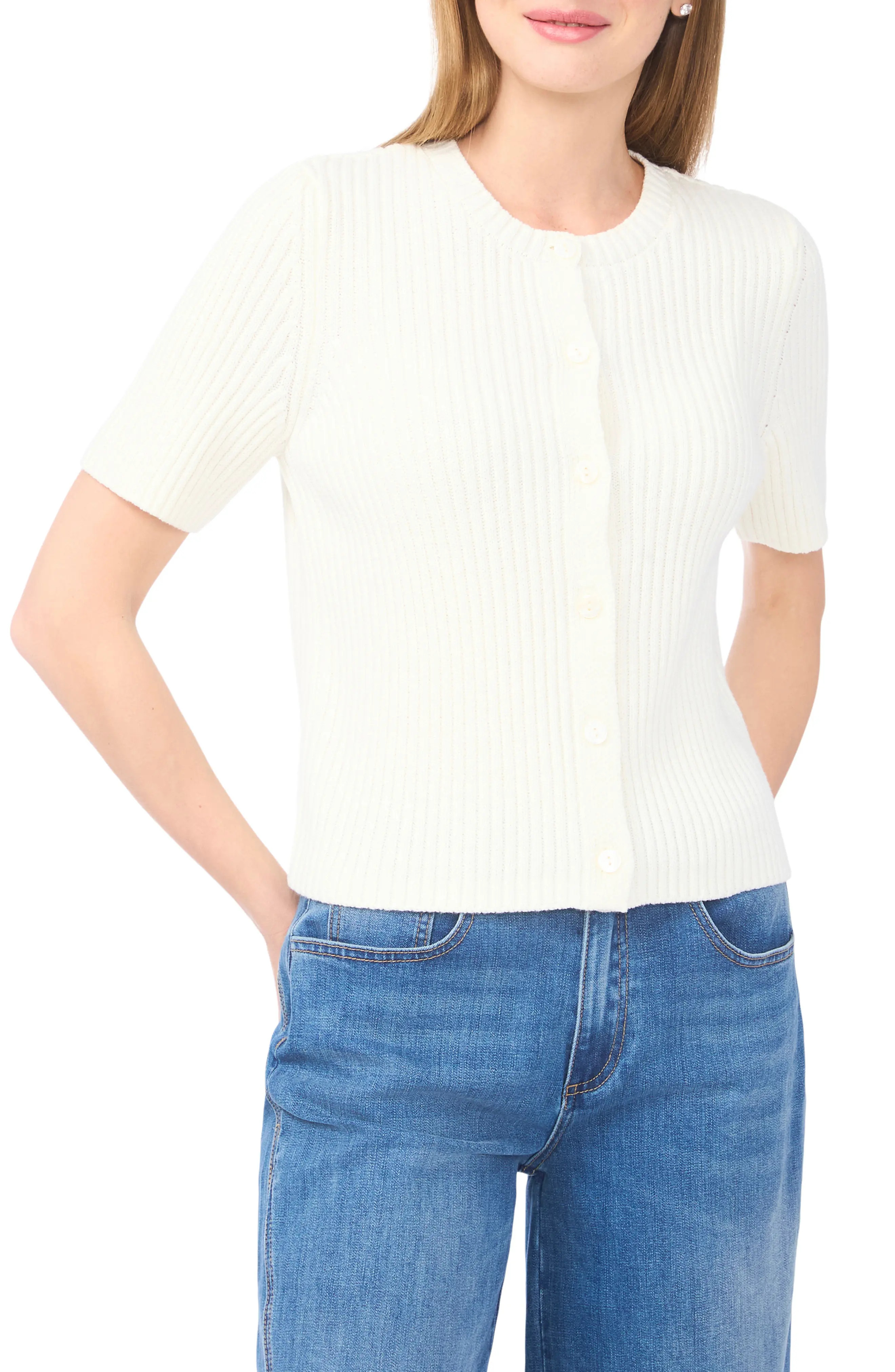 Halogen\u00ae Ribbed Short Sleeve Cardigan (Women) | Nordstromrack | Nordstrom Rack