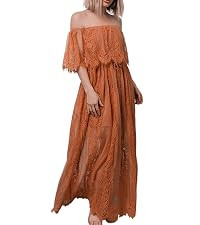 HOYISHION Women's Off The Shoulder Floral Lace Maxi Dress White Bridesmaid Wedding Party Maternit... | Amazon (US)
