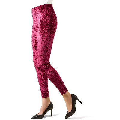 Memoi Crushed Velvet Stretch Leggings Burgundy M-L | Target