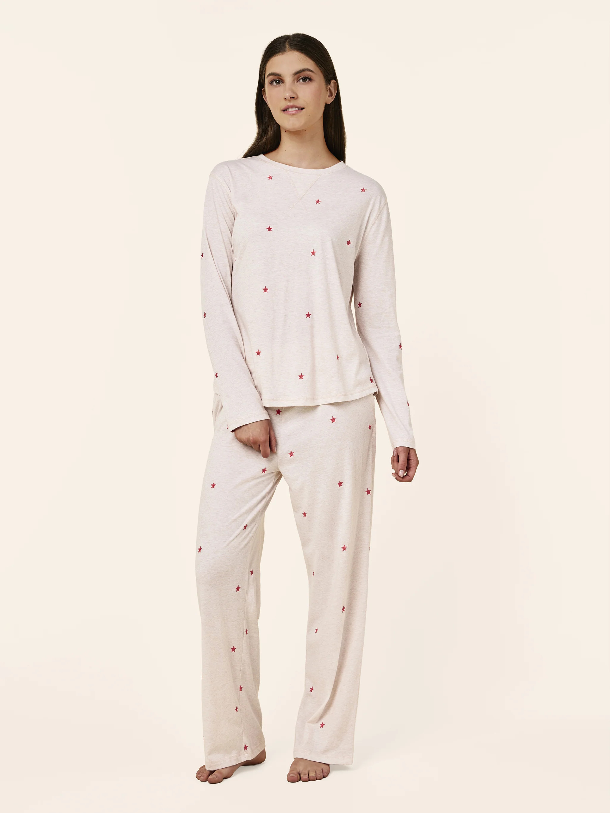 Jada Stars Cotton Long Sleeve Tee and Straight Leg Pant Set | Papinelle Sleepwear US