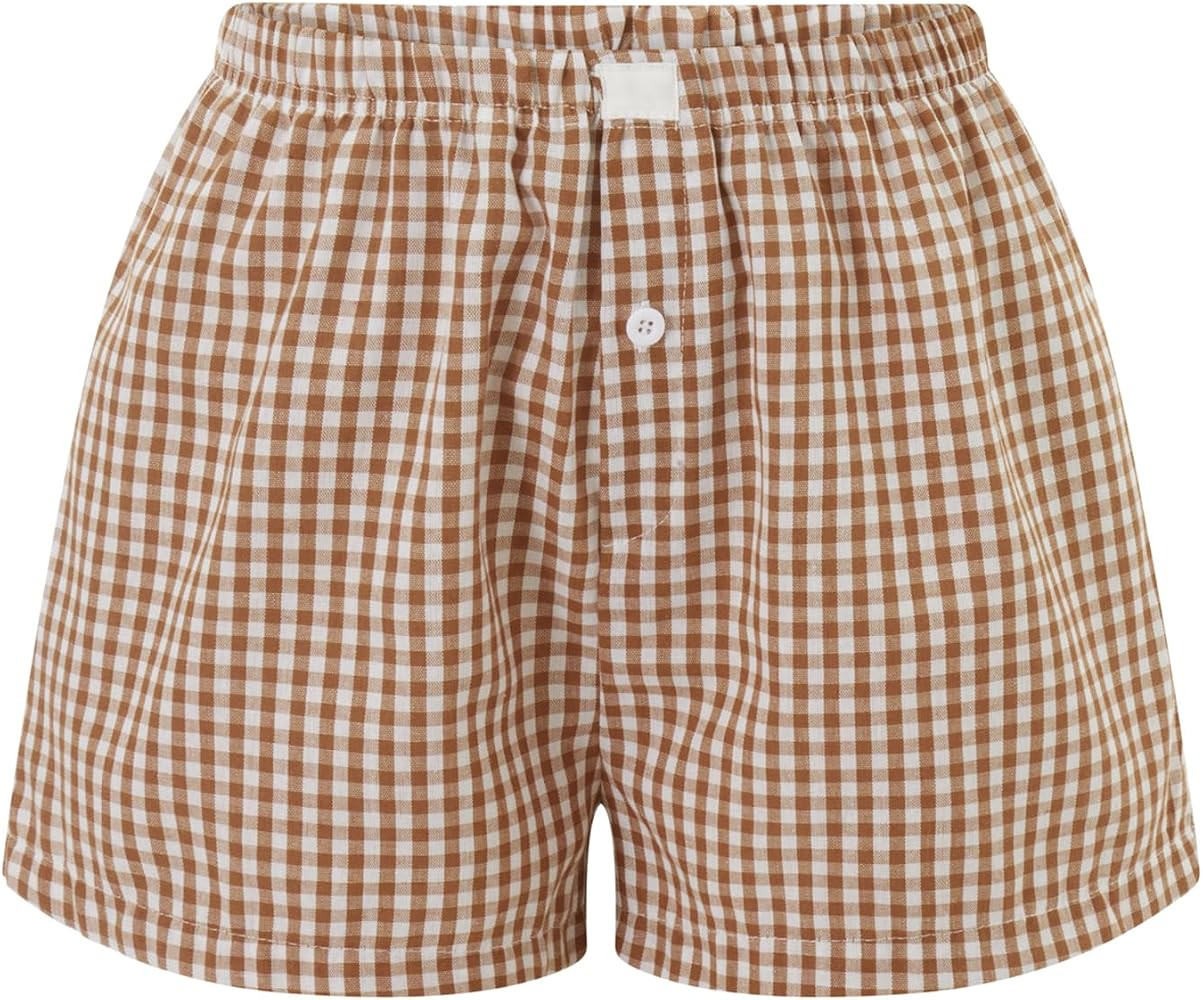Y2k Lounge Shorts for Women Cute Low Rise Micro Button Striped Pajamas Bottom Summer Loose Fit Pl... | Amazon (US)