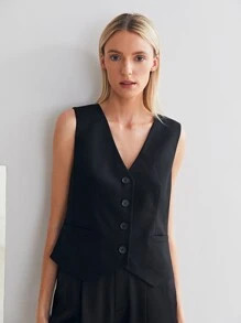 MOTF PREMIUM VISCOSE BUCKLE BACK WAISTCOAT | SHEIN