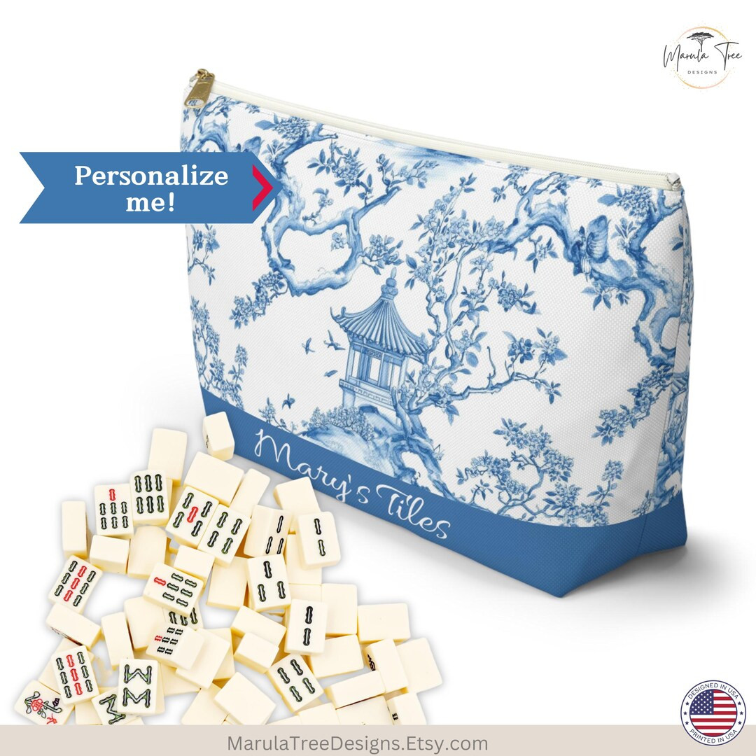 Personalized Chinoiserie Mahjong Bag, Blue and White Mahjong Tile Storage, Game Night Tile Pouch,... | Etsy (US)
